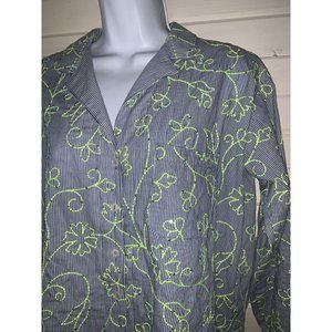 Maeve Anthropologie Sz 0 The Clarissa Blouse Blue Stripe High Lo Embroidered EUC